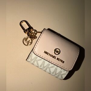 Michael Kors Pale Pink and Signature Logo AirPods Pouch with Gold Hardware
